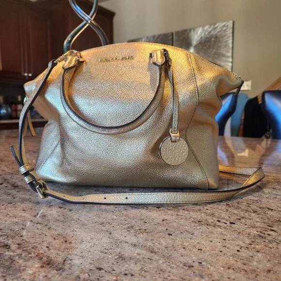Michael Kors Gold Satchel Bowling Bag style w crossbody strap - Picture 1 of 16